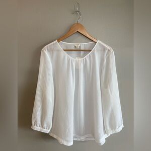 NWT J CREW White Sheer Gingham Blouse Gold Accent XL